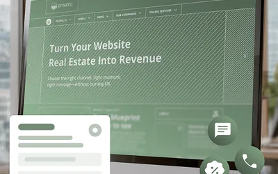 Blueprint illustration of website layout with pop-up overlays